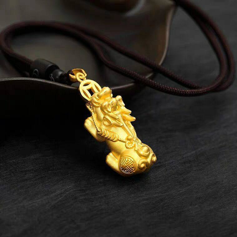 新款3d硬金貔貅吊坠999足金男士项链24k纯金招财皮丘首饰黄金套链