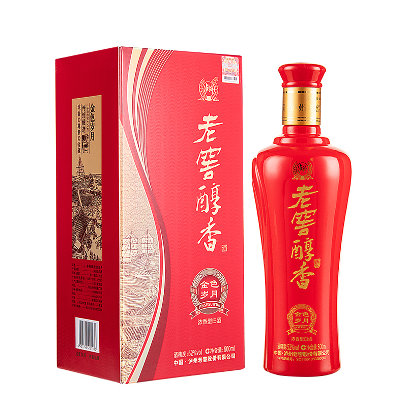 泸州老窖老窖醇香酒金色岁月浓香型白酒52度500ml【固态纯粮