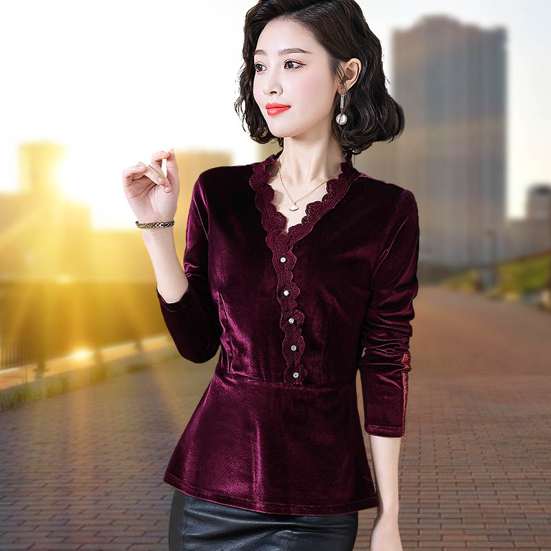 高端金丝绒上衣女装春秋2021新款大码长袖t恤中长款打底衫女薄款