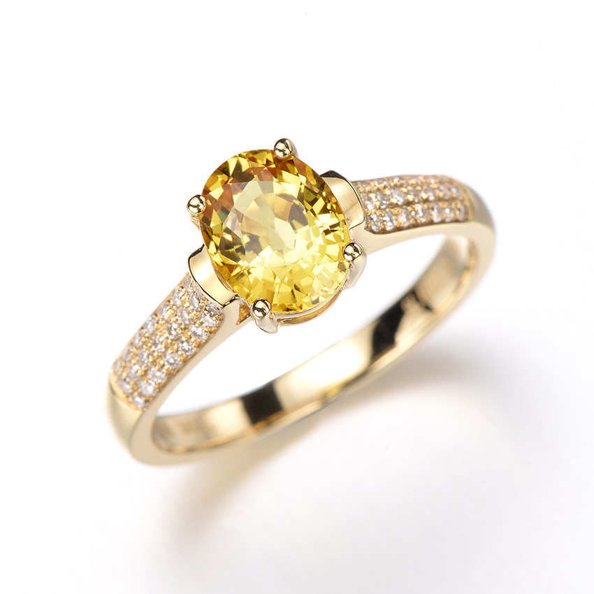 68克拉天然金色蓝宝石18k金镶钻戒3.6g 6050