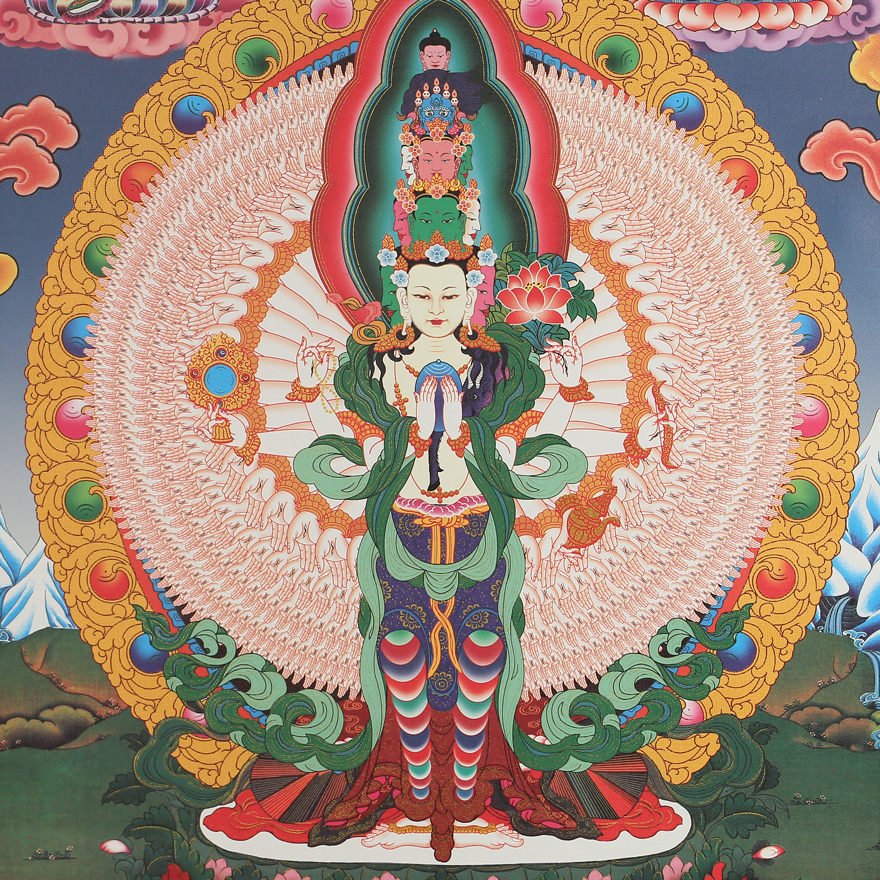 五台山 藏式千手千眼观世音菩萨唐卡 三塔寺顶礼佛法加持