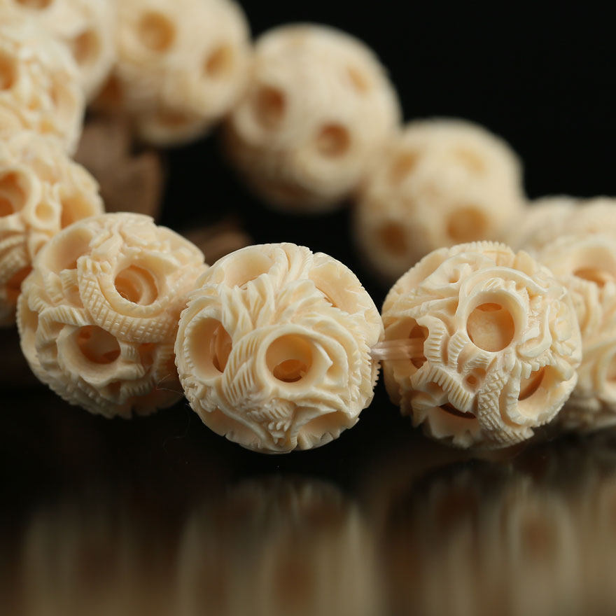 五台山 猛犸象牙同心雕刻多层鬼工球佛珠 念珠 三塔寺佛法加持