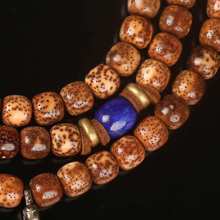 五台山 新品108虎皮纹星月陈籽菩提佛珠 猛犸象牙佛头 禅修加持