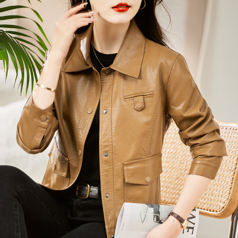 海宁真皮皮衣外套女法式高级感休闲皮夹克时尚短装绵羊小个子春装