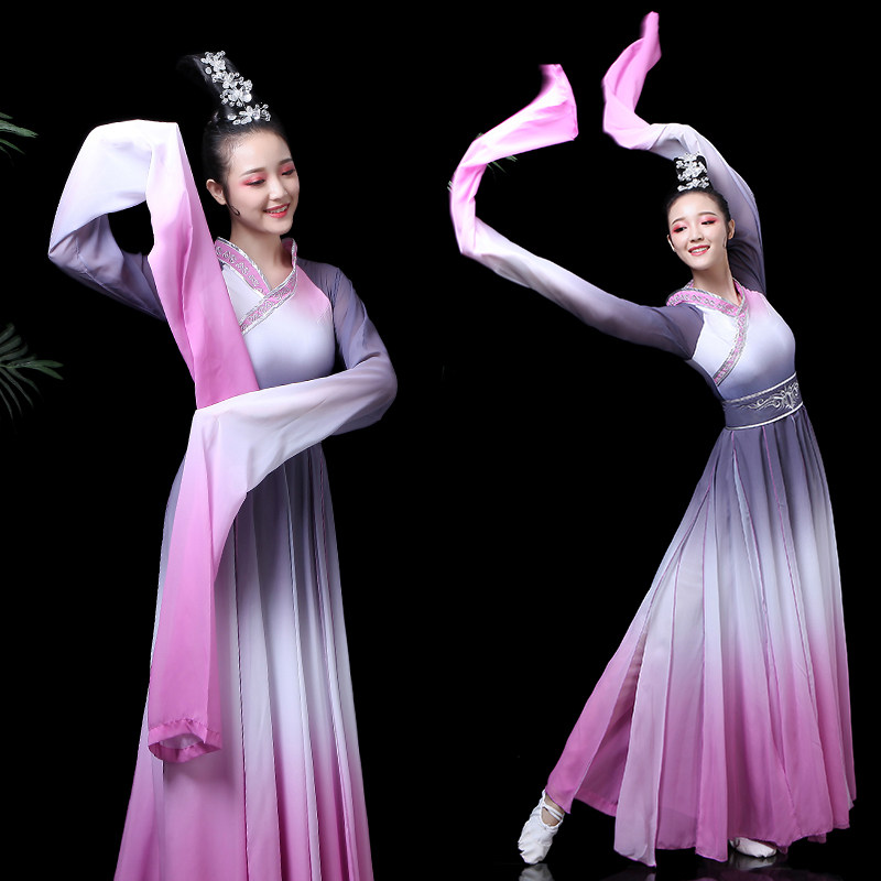 水袖舞服装女成人新款飘逸长袖粉墨中国风汉服甩袖古典舞蹈演出服