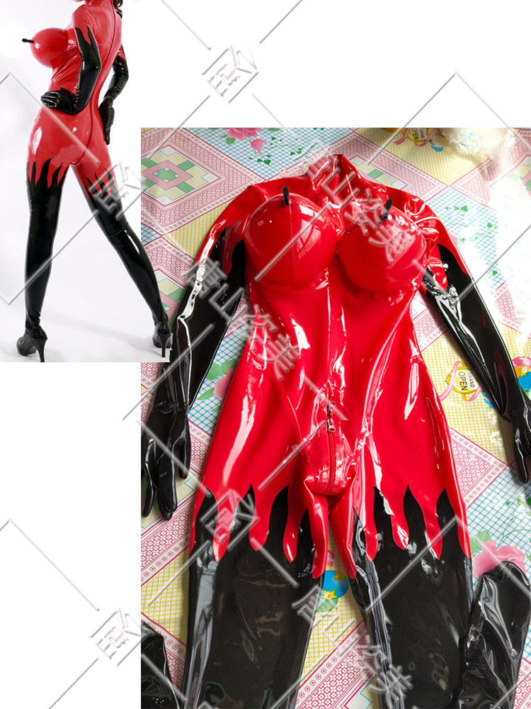 latex衣火焰胸定制乳胶款女唐山伪娘充气姿美连体衣