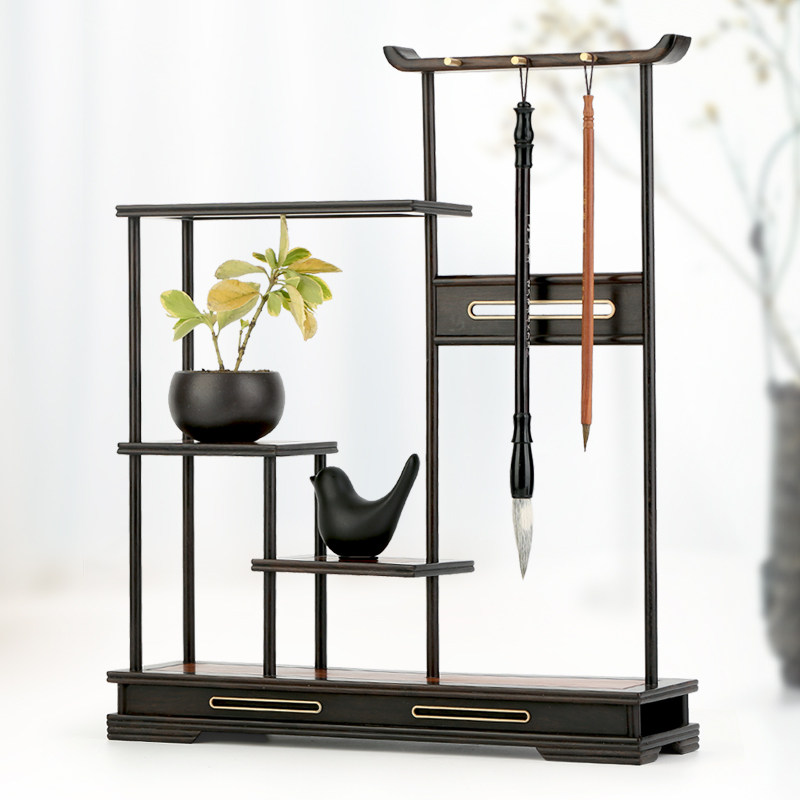 红木仿古毛笔架笔挂新文房四宝摆件 毛笔架子挂架收纳架笔挂书法用品