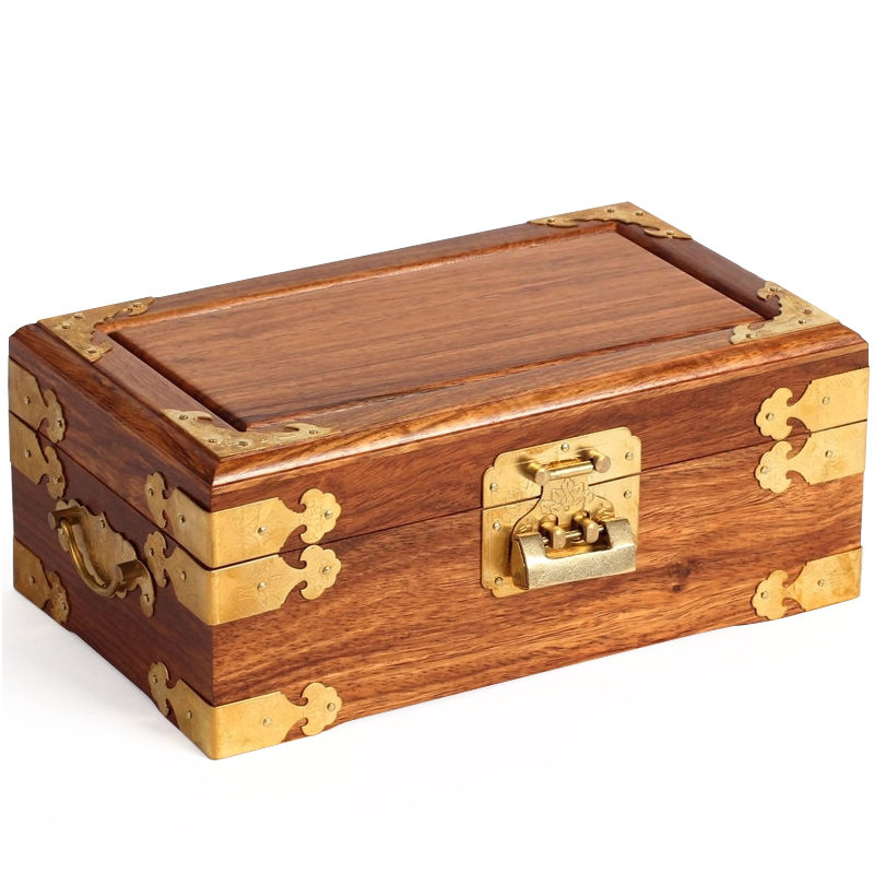 古风红木双层实木质中国风花梨木小号婚庆首饰盒饰品收纳盒子带锁