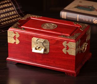 红木大号中式复古首饰盒子 实木质化妆盒手饰品收纳盒珠宝箱带锁