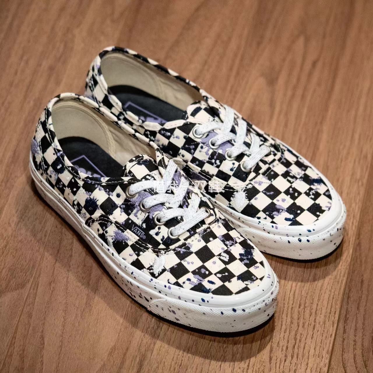 VANS  Anaheim Authentic紫色刺绣黑白棋盘格安纳海姆低帮帆布鞋