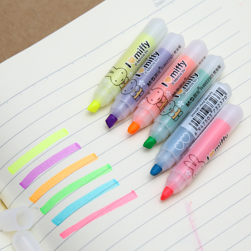 晨光hfm22501迷你荧光笔小巧六色套装 6支的价斜头涂鸦标记笔