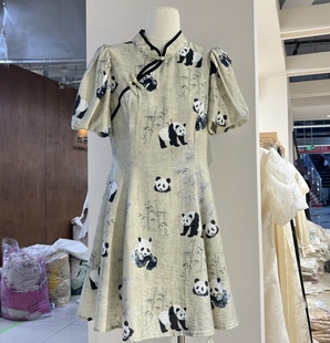 小个子国宝熊猫印花旗袍女夏款2024年新款改良款国潮连衣裙中国风
