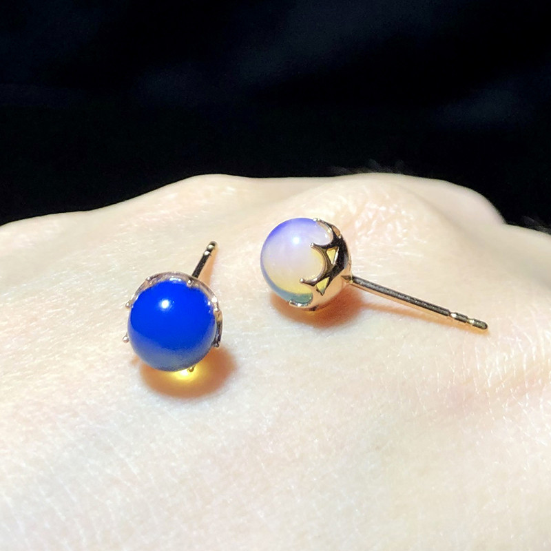 多米矿工多米尼加蓝珀耳钉女款天然蓝色琥珀18k金耳环饰时尚简约