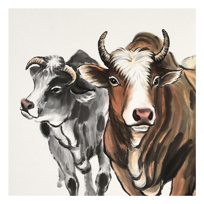 付庆五《群牛图》六尺大幅 省美协会员 带合影