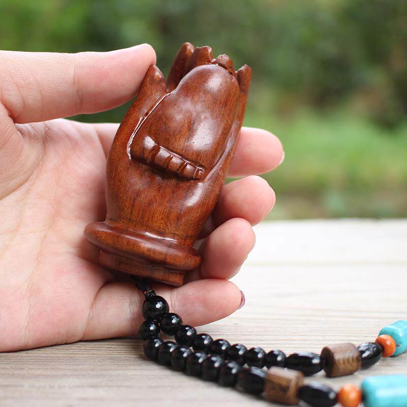 老挝黄花梨木雕手把件手足情深手工实木雕刻个性工艺送珠链绳