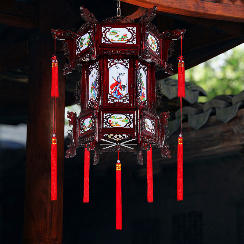 仿古中式实木灯笼灯吊灯中国风户外羊皮宫灯古典结婚乔迁灯笼挂饰