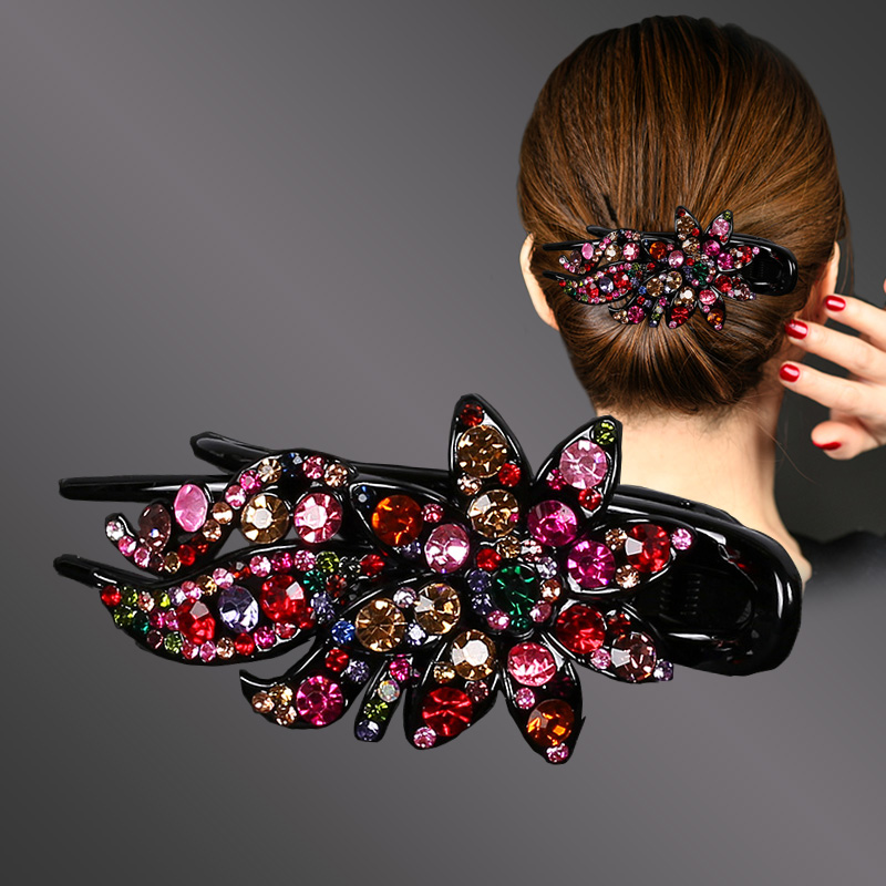 发夹女后脑勺盘发夹子头饰气质妈妈网红盘头发水钻发饰鸭嘴夹发卡