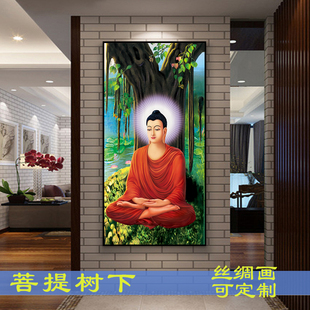 佛堂竖版卷轴画佛菩提树下释迦摩尼如来佛祖佛像挂画阿弥陀佛画像