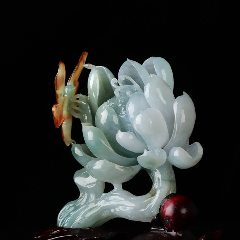 刘智晓玉雕工作室作品 糯种翡翠荷塘月色摆件225.04g