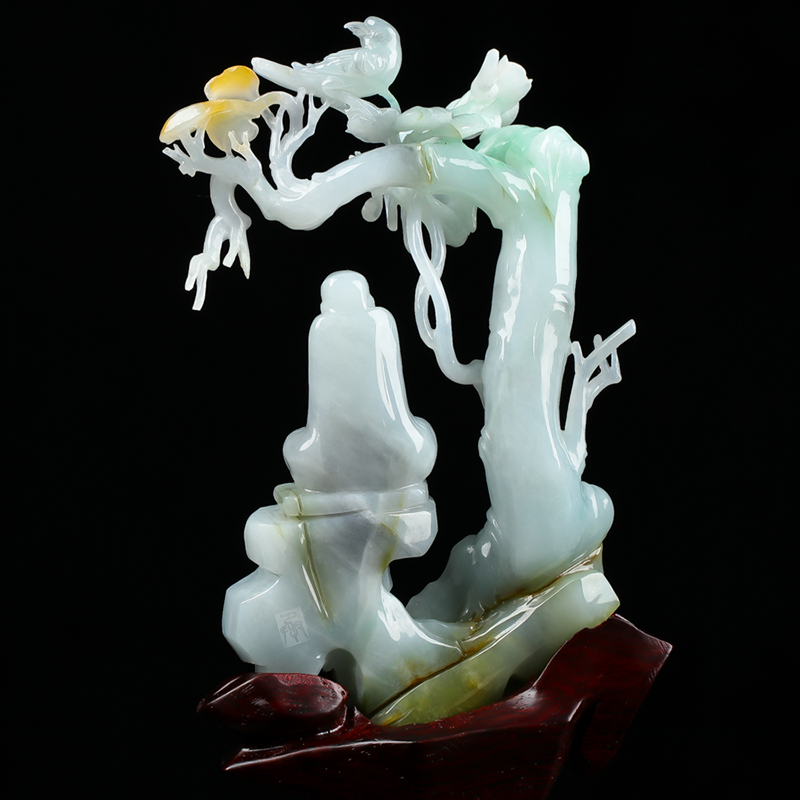 【源头好货】刘智晓玉雕大师作品 糯种三彩翡翠悟道摆件384.42g