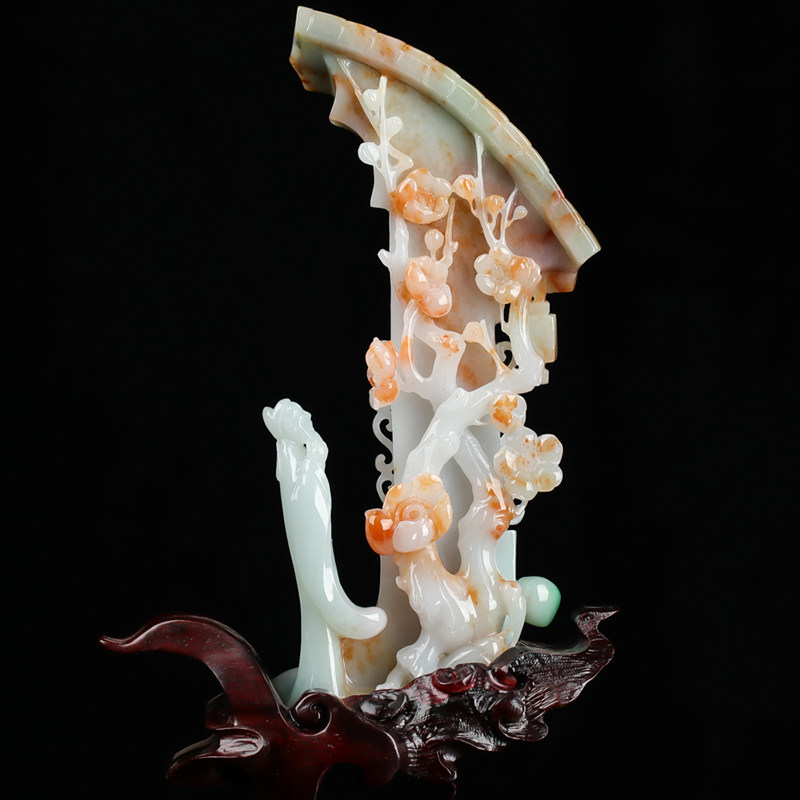 【源头好货】刘智晓玉雕大师作品 糯种黄翡翡翠咏梅摆件404.29