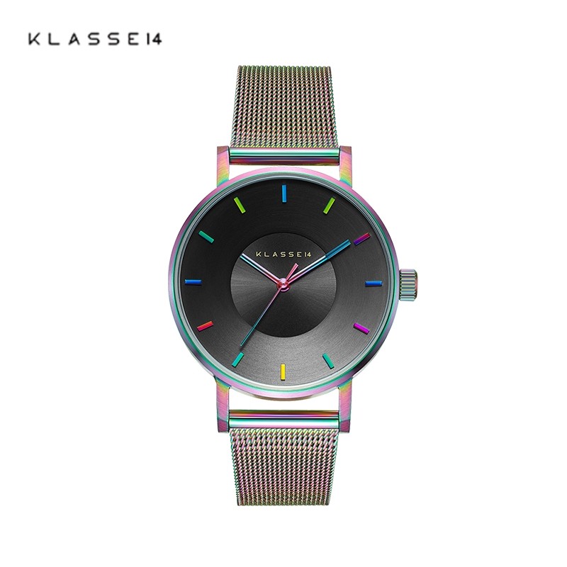 klasse14简约气质情侣石英腕表男时尚钢带彩虹色学生潮流女时装表