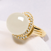 925 sterling silver agate ring female fashion high-end 24K gold retro ring live ring adjustable for girlfriend
