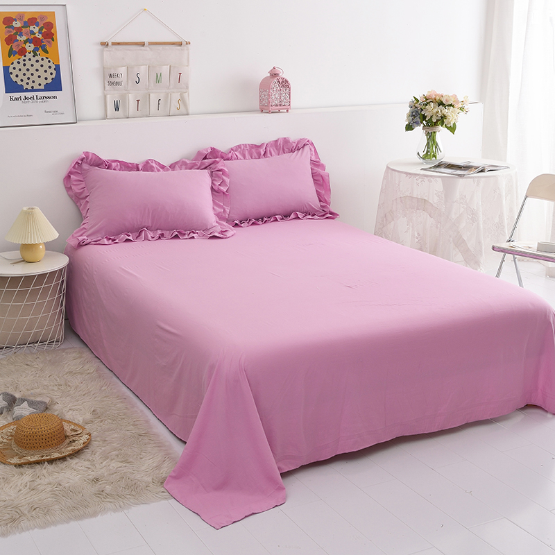 全棉纯棉床单单件水洗棉纯色简约仙女紫单双人被单1.5/1.8m三件套
