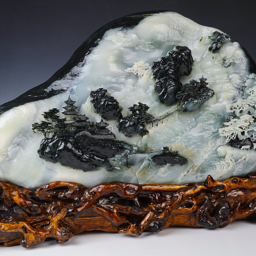 《山青水秀》王超麟玉雕工作室独山玉精品摆件