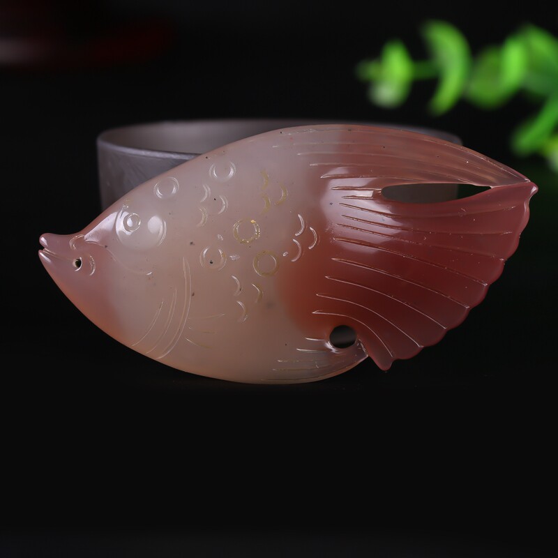 26.06g 紫绿玛瑙 鱼挂件 省级玉雕大师侯庆申作品