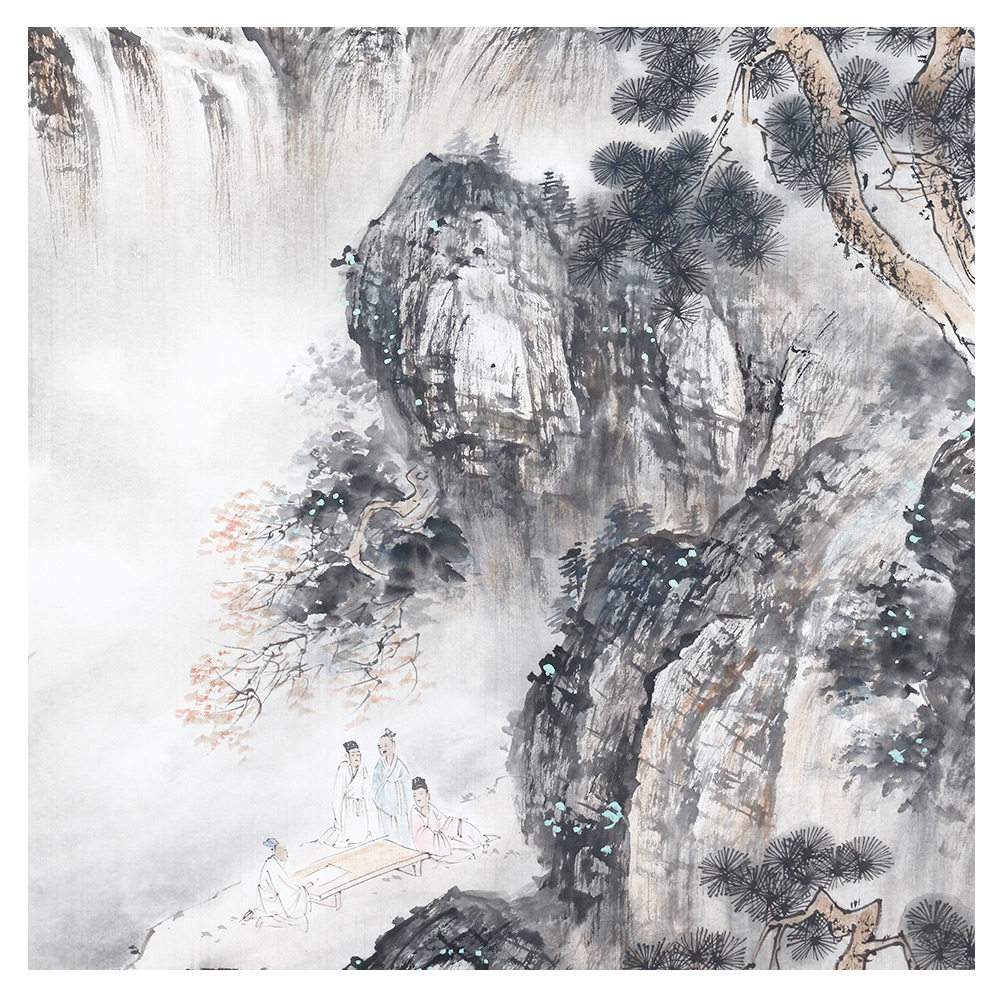 张洪千 《山楼远瀑图》 当代著名画家