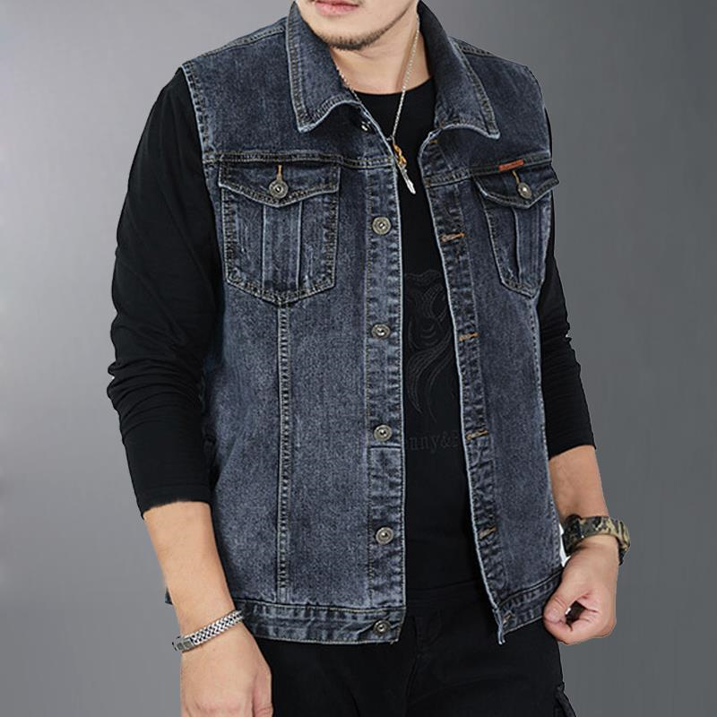 大码牛仔马甲男潮胖子宽松加肥加大背心夏季无袖肥佬坎肩马夹春秋