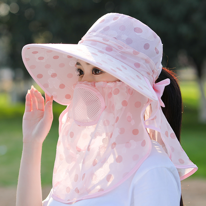 口罩防晒面罩帽子遮脸全脸防紫外线一体太阳帽女夏干农活的遮阳帽