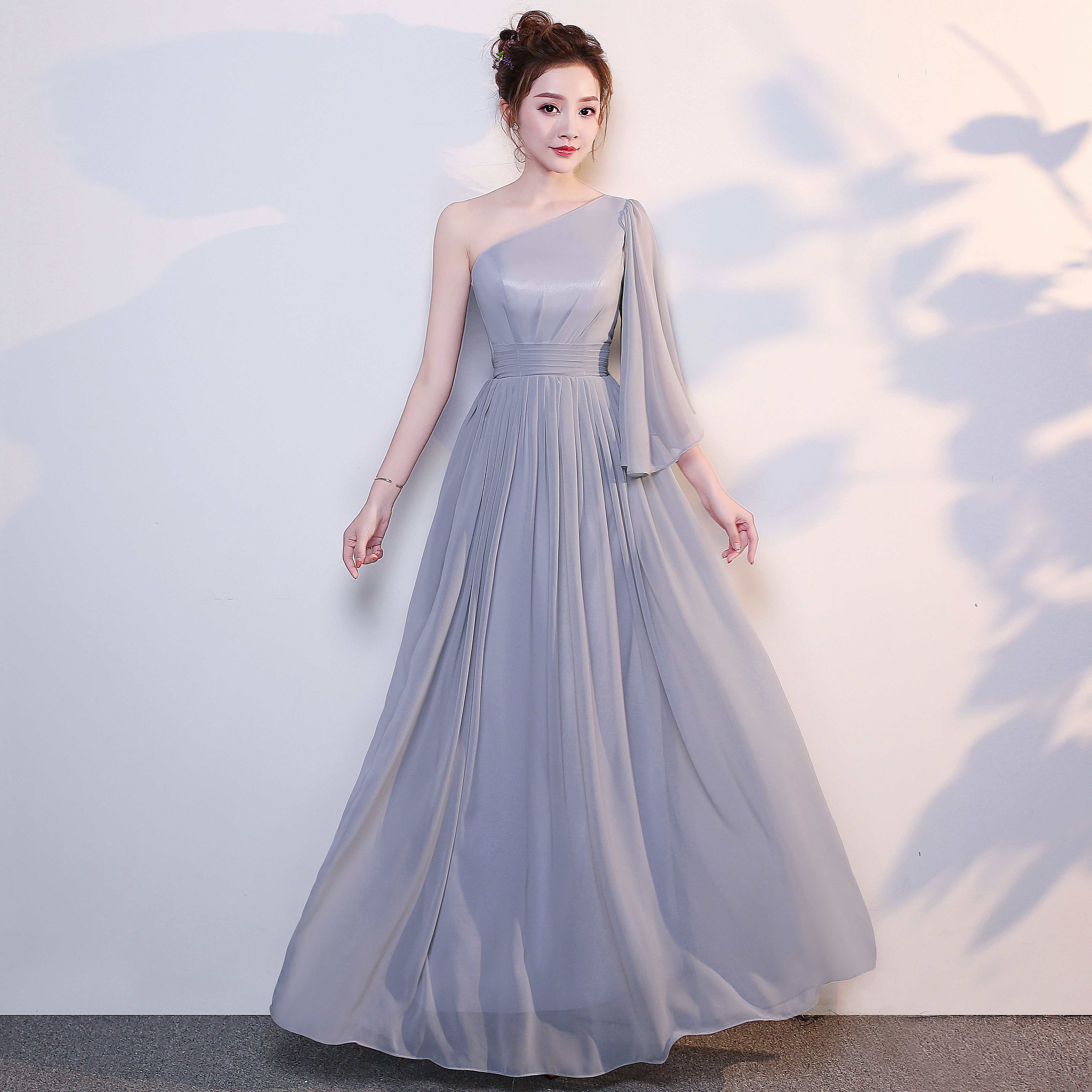 伴娘服2022新款韩版中长款礼服伴娘团姐妹装浅灰色仙气质 可定制