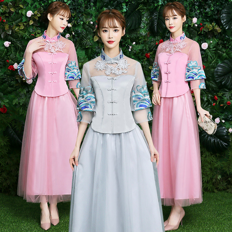 伴娘服中式中国风平时可穿显瘦仙气质闺蜜装长裙姐妹团伴娘礼服女