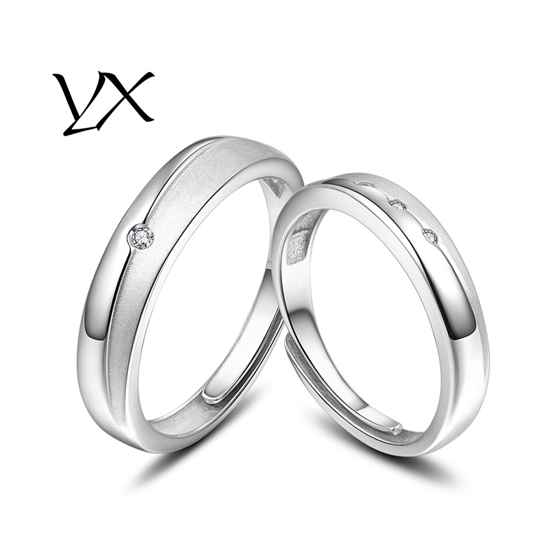 盈祥银饰品 经典925银磨砂对戒情侣戒指简约时尚银女戒男女定情戒