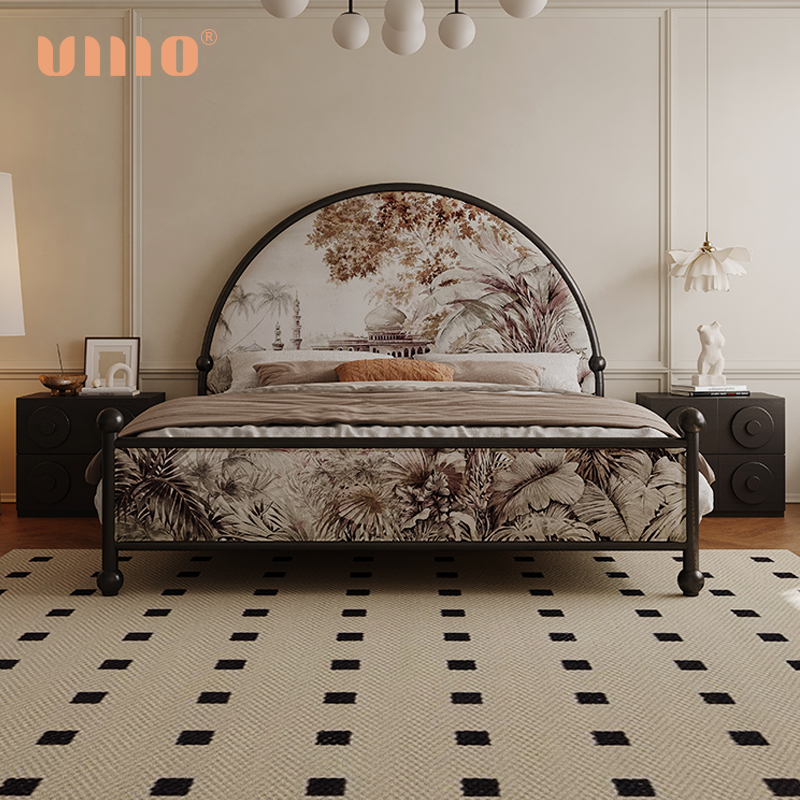 ULLLO 法式实木床设计师款布艺软包一米八双人床主卧室印花复古床
