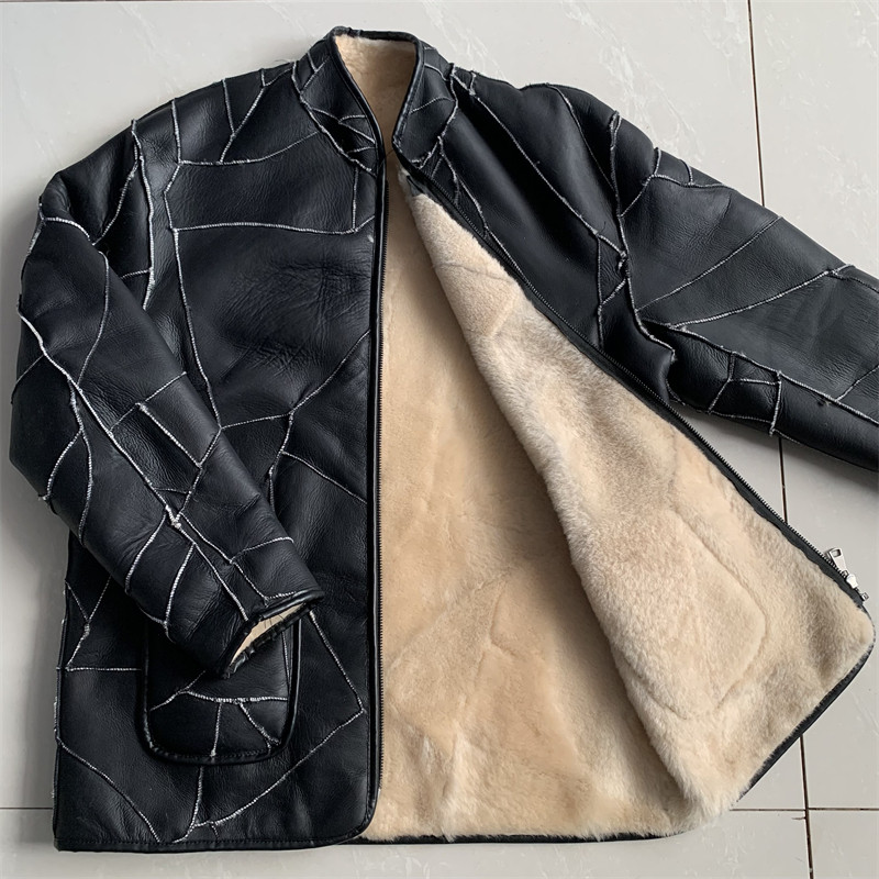 羊皮皮毛一体外套男宽松真皮内胆羊毛棉袄女中老年绵羊皮上衣加厚