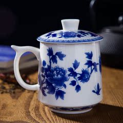 陶瓷茶杯青花瓷景德镇茶杯瓷杯办公陶瓷杯带盖