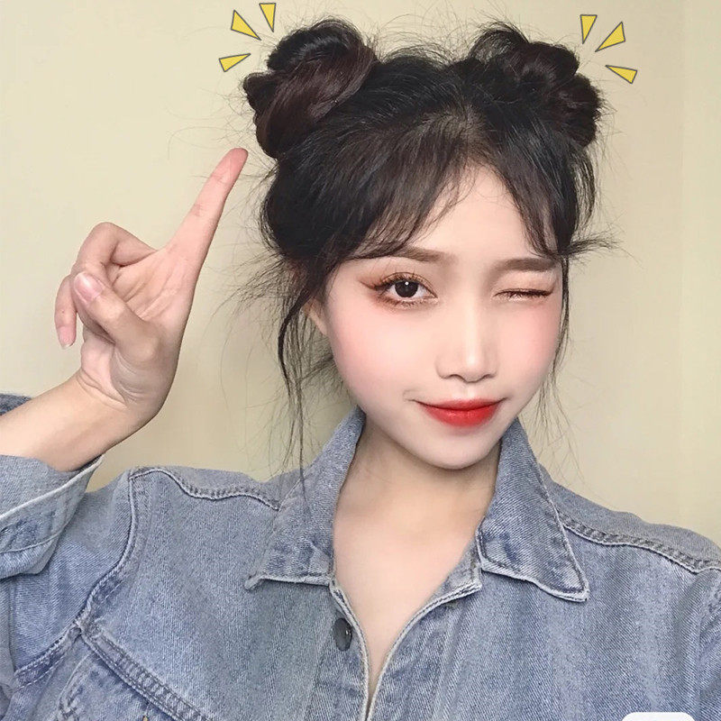 双丸子头假发女夏花苞头盘发神器蓬松发包自然抓夹仿真卷发圈发包