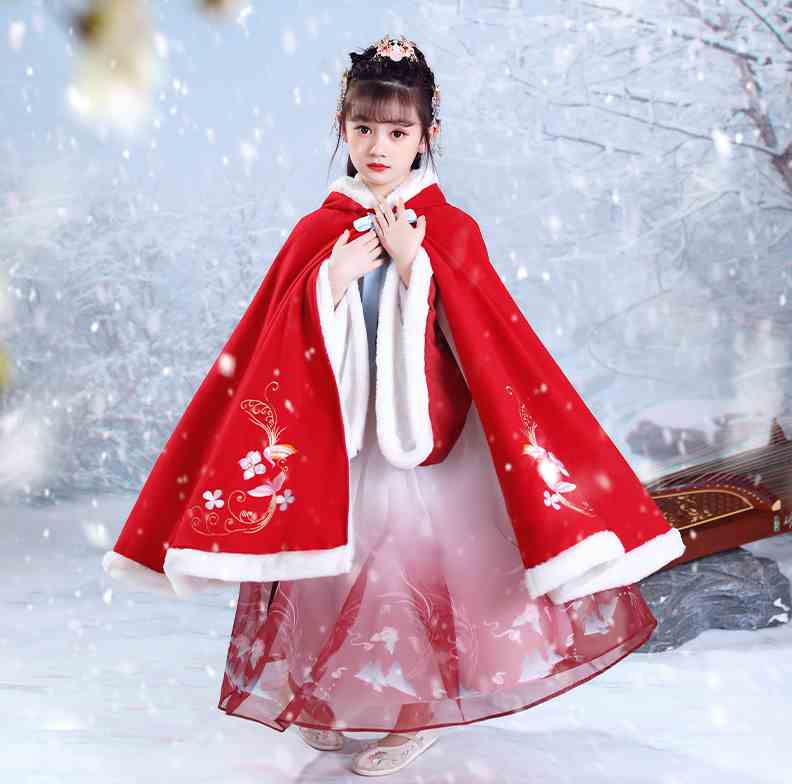 汉服女童加厚斗篷古风外出披风秋冬季儿童中国风童装古装冬装加绒