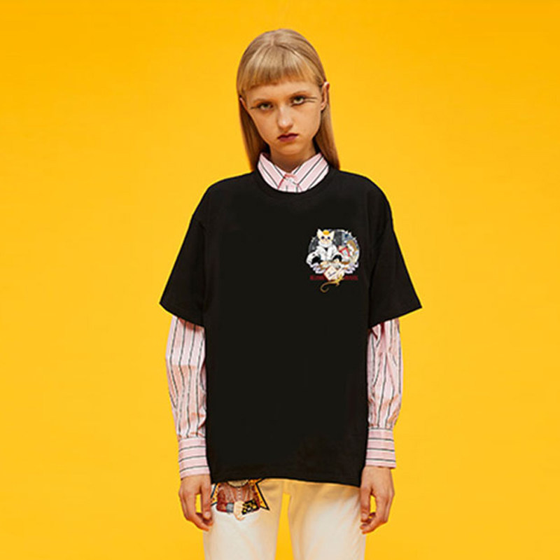 bronzelucia设计师女士新款吃饭女王短袖t恤女