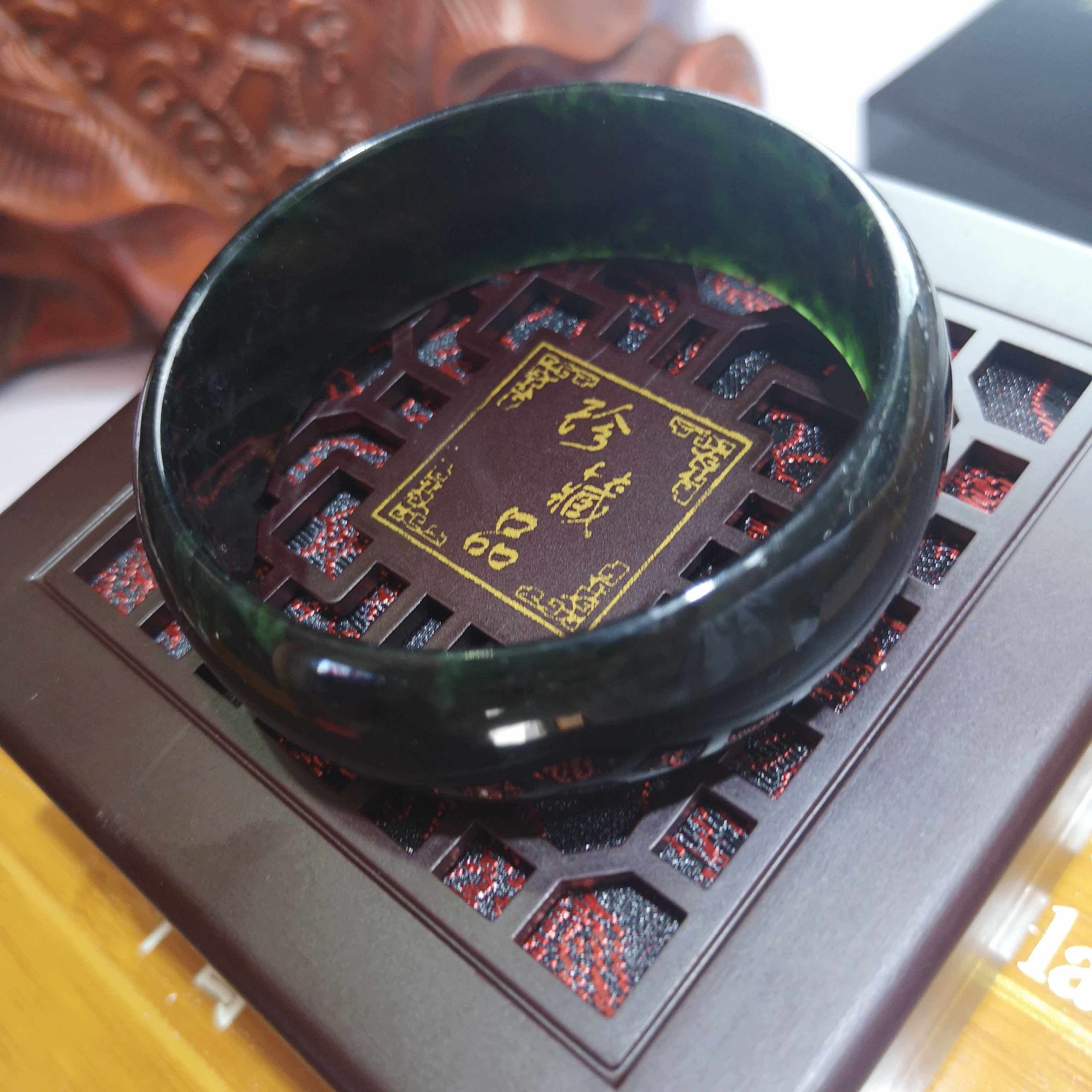 酒泉夜光杯祁连山墨玉甘肃特产鸳鸯玉贵妃手镯蛇纹玉厂家直销包邮