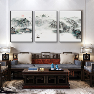 新中式沙发墙面装饰画客厅诗意水墨壁画中国风大气山水背景墙挂画
