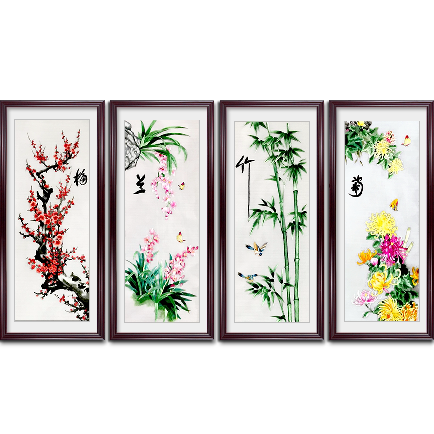 精品刺绣 《梅兰竹菊四联屏》