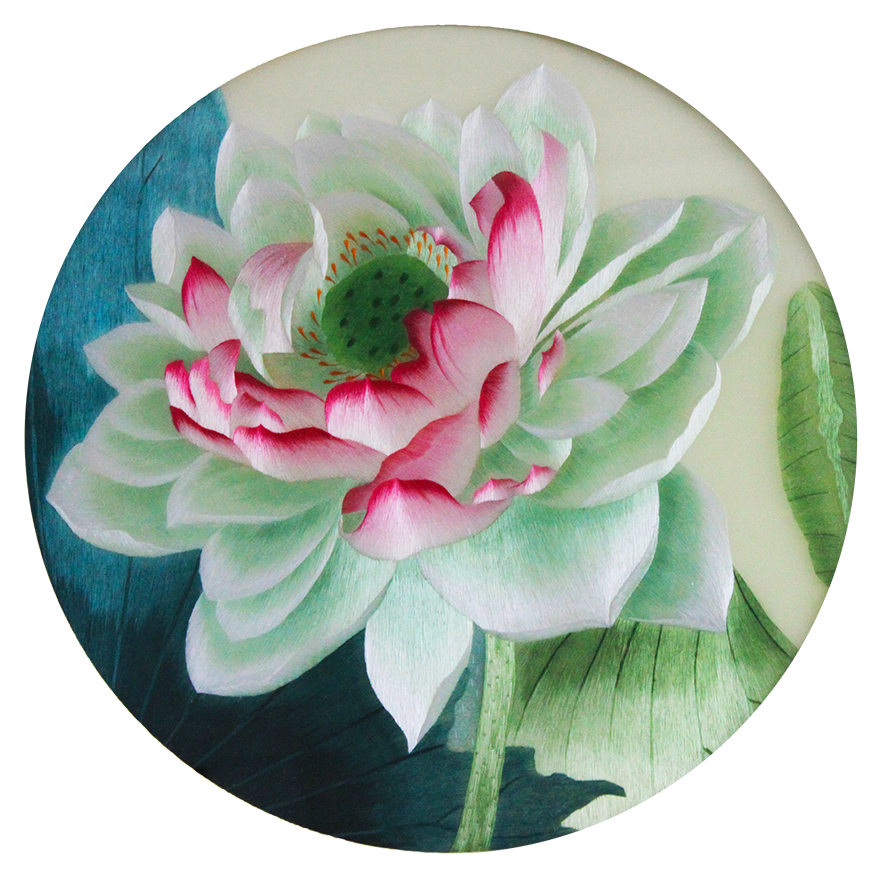 精品刺绣 《圆形荷花》