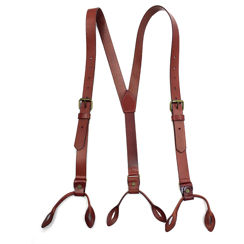 牛皮背带纽扣款头层皮吊裤带植鞣皮背带男款英伦复古全真皮背带