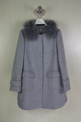 可路莎2016冬装新款女装韩版毛领中长羊毛呢外套大衣c54269正品