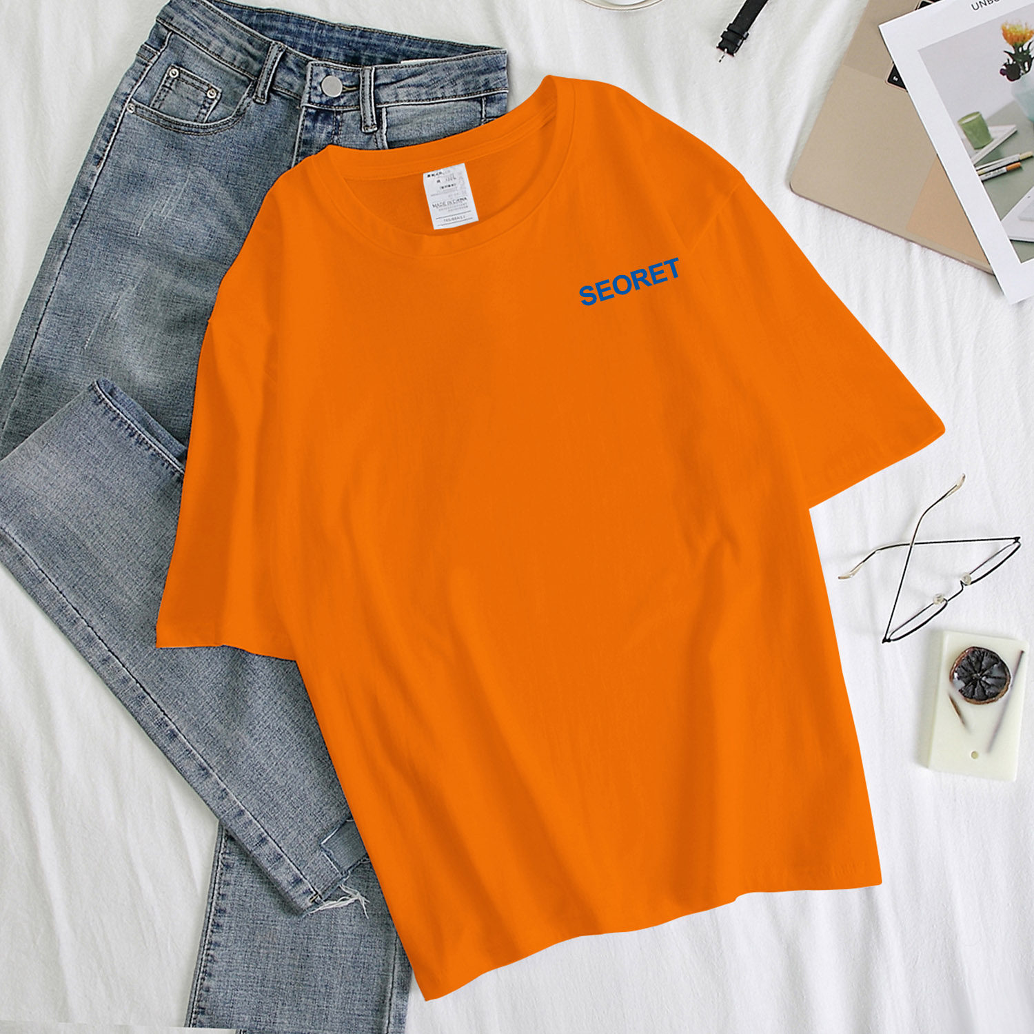 橙色短袖t恤女短款2022年新款夏季韩版宽松百搭半袖网红上衣ins潮