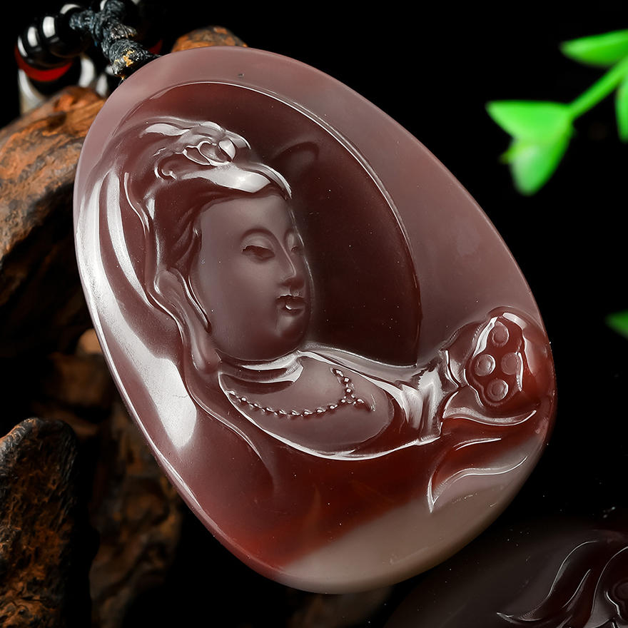 47.74g 中国高级雕刻师李磊作品 精品紫绿玛瑙 观音挂件